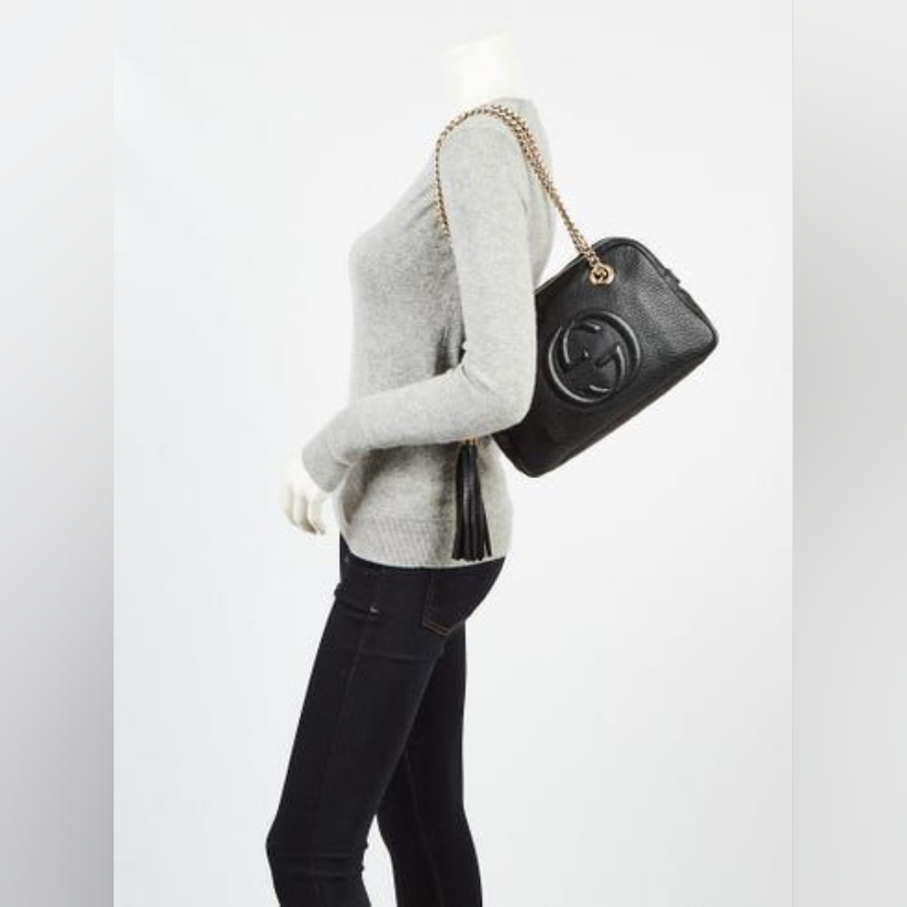 GUCCI Pebbled Leather Soho Chain Shoulder Bag Black - Picture 6 of 16